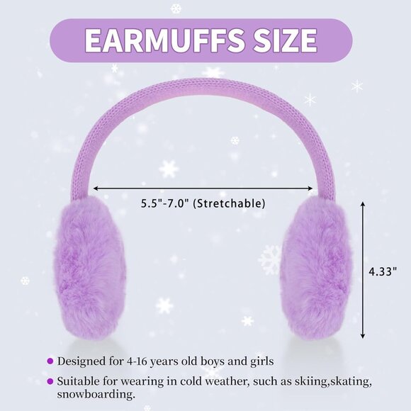 ⚡Kids Pink Knitted Rainbow Winter Outdoor Plush Adjustable Warm Ear Muffs - Picture 6 of 7